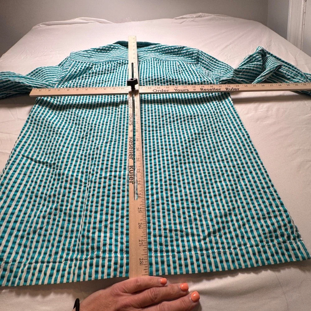 Bonobos Seersucker Chore Jacket Mens Medium Teal White Stripe Puckered Cotton